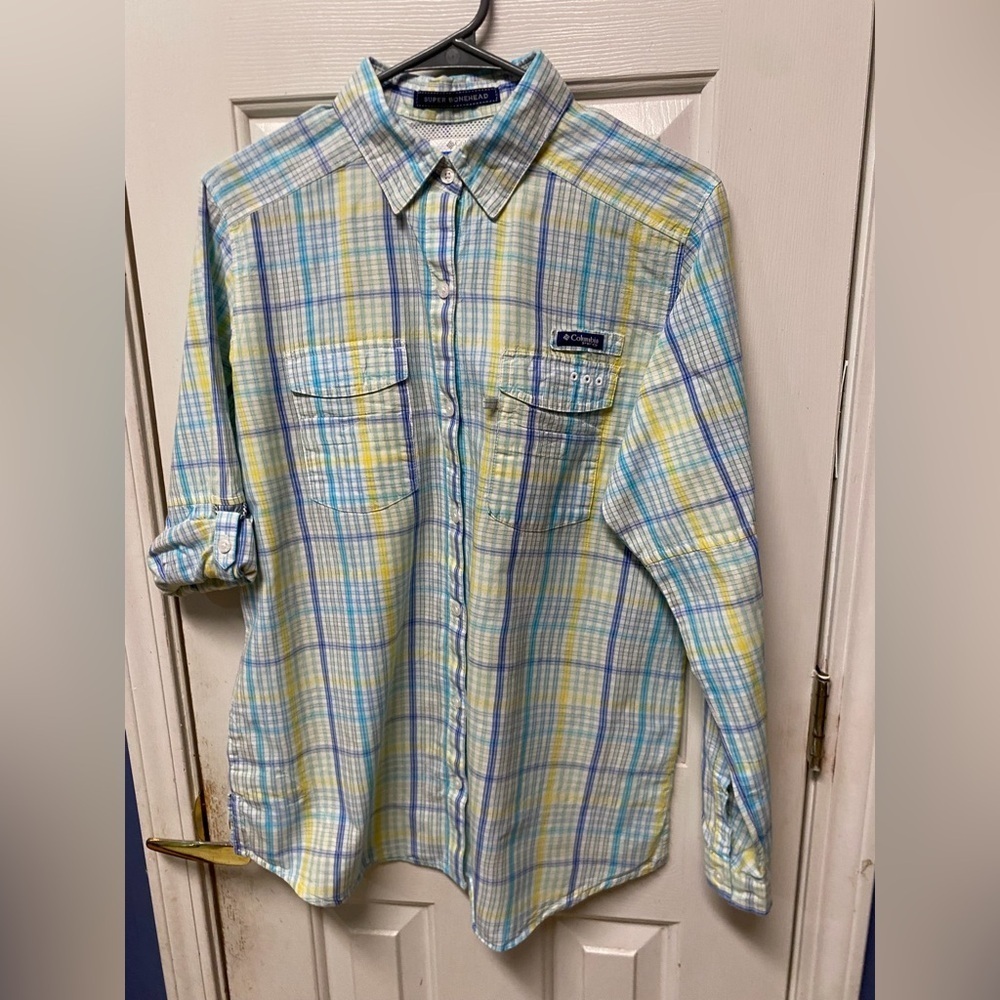 Columbia PFG Shirt women  M Multicolor Check Long Sleeve Omni Shade Vented